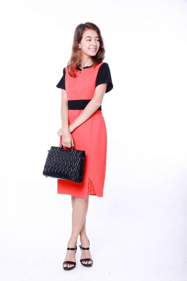 ORANGE DRESS WITH BLACK SLEEVE