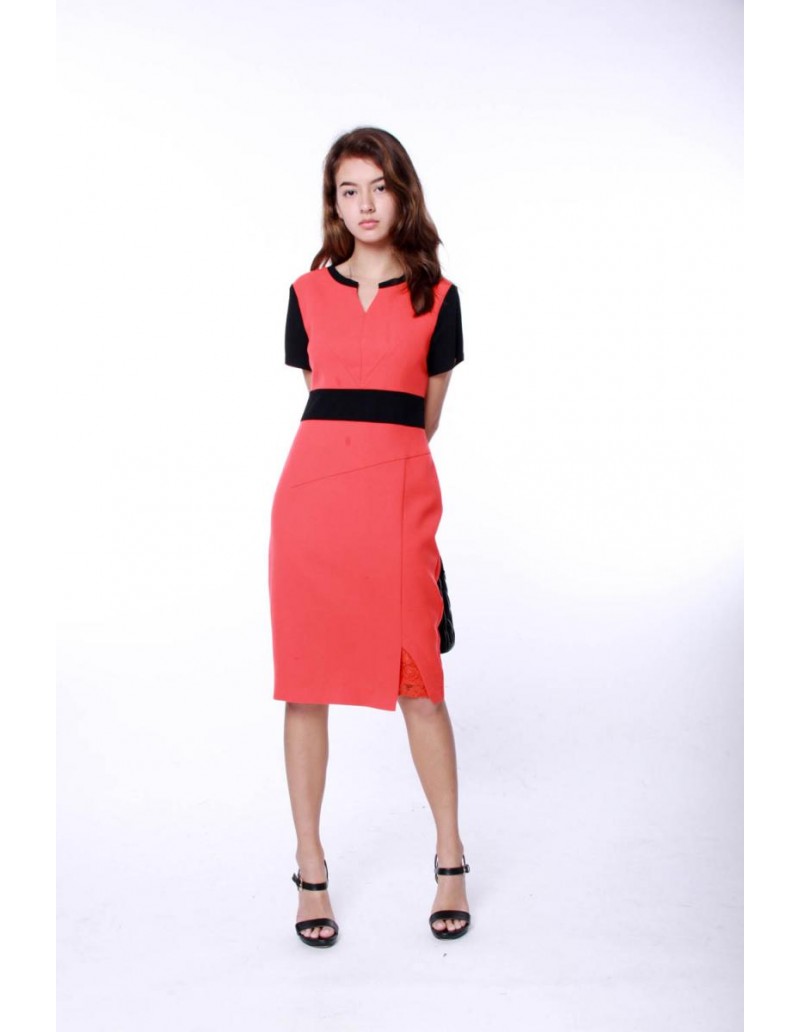 ORANGE DRESS WITH BLACK SLEEVE