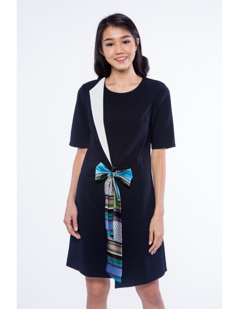 RELAXED FIT SCARF BOW DRESS BLUE 20070