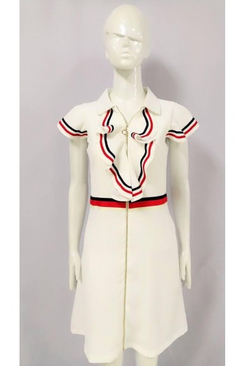 KRISNA FLOUNCE DESIGN DRESS WHITE 21555
