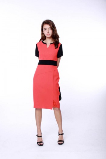 ORANGE DRESS WITH BLACK SLEEVE